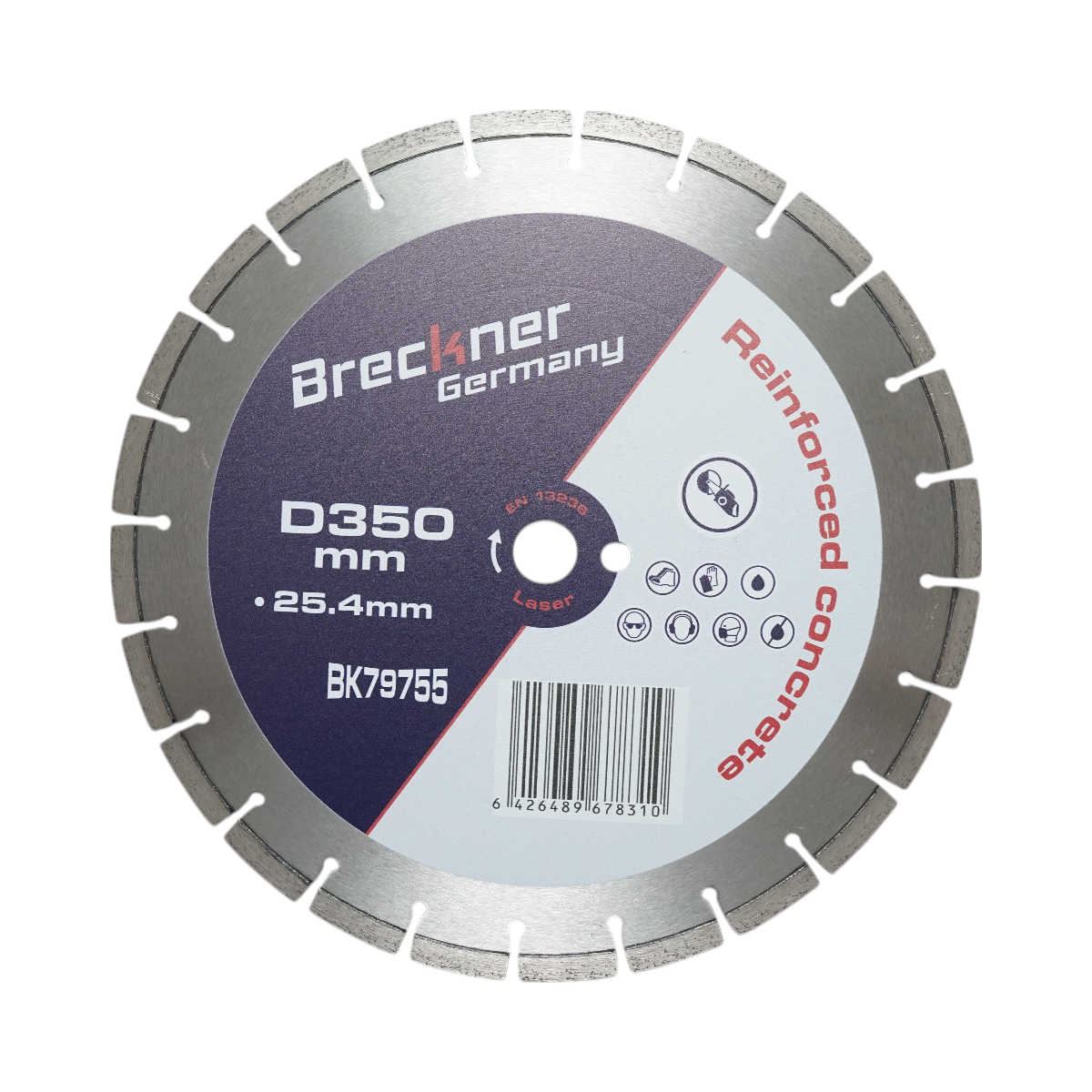 Disco diamantato segmentato 350x25,4 mm, segmento 10 mm per cemento armato, pavimentazioni, archi, pietra dura Breckner Germany