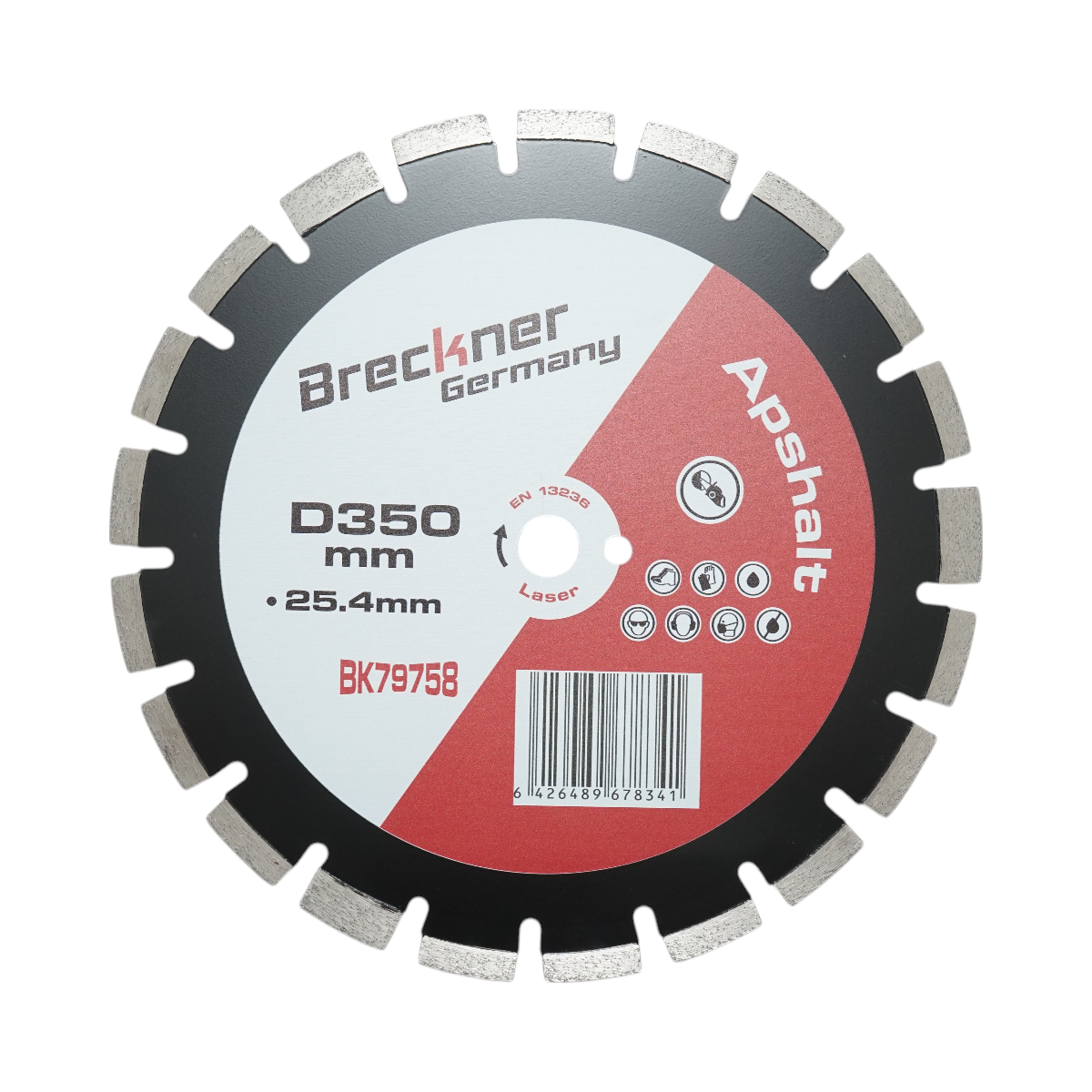 Disco diamantato segmentato 350x25,4 mm, segmento A40 12 mm per asfalto, calcestruzzo fresco Breckner Germany