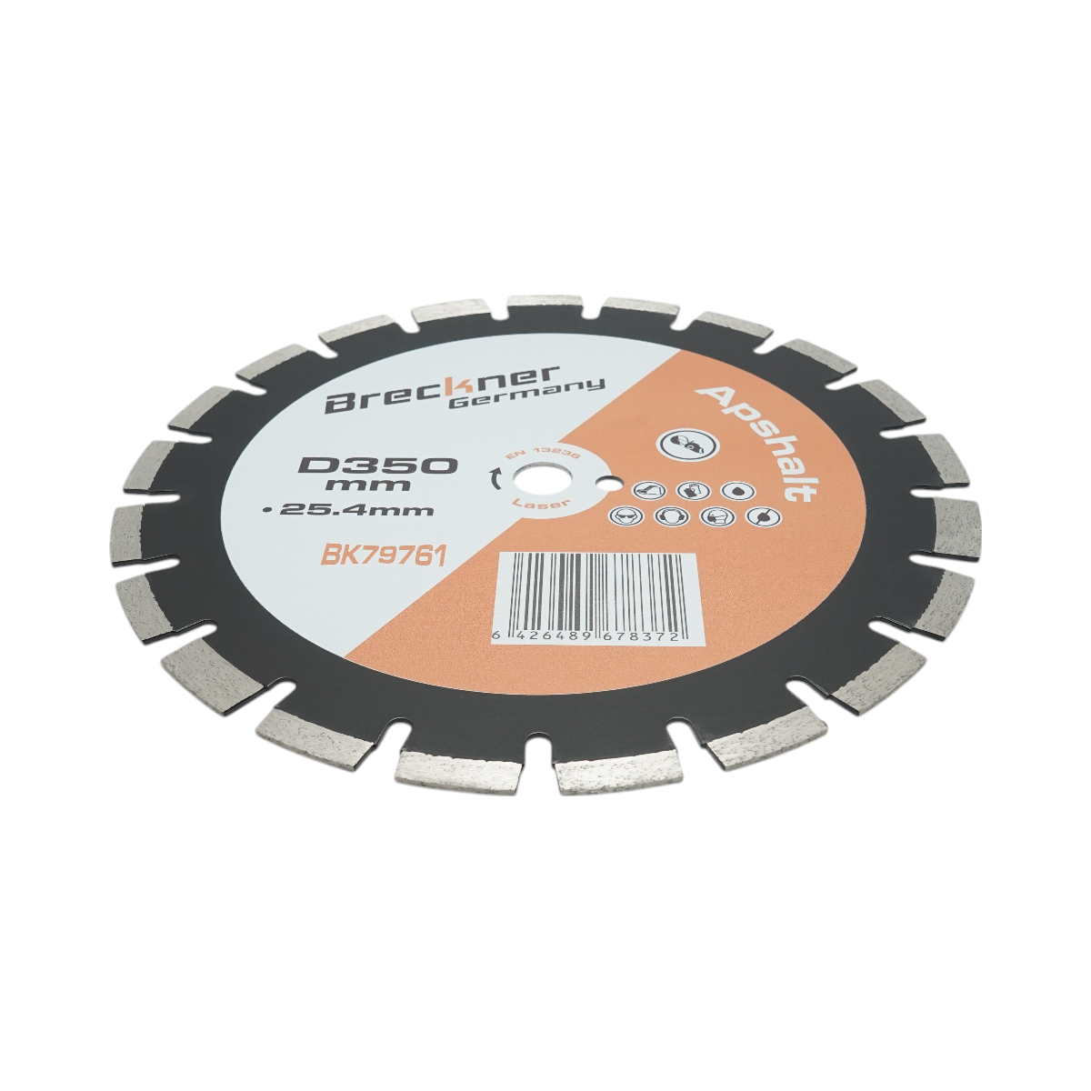 Disco diamantato segmentato 350x25,4 mm, segmento B40 12 mm per asfalto-calcestruzzo, mattoni, massetto Breckner Germany - immagine 3