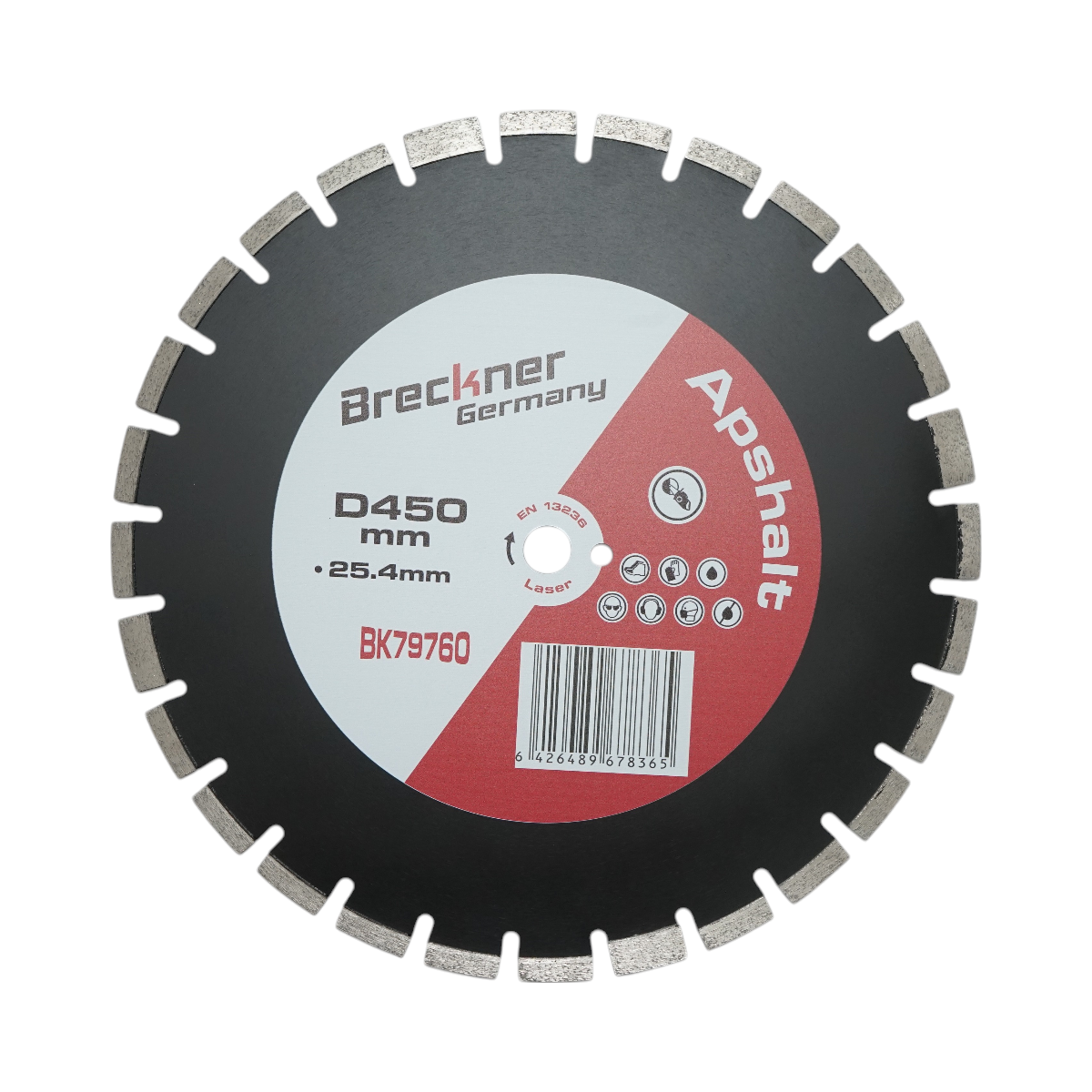 Disco diamantato segmentato 450x25,4 mm, segmento A40 12 mm per asfalto, calcestruzzo fresco Breckner Germany