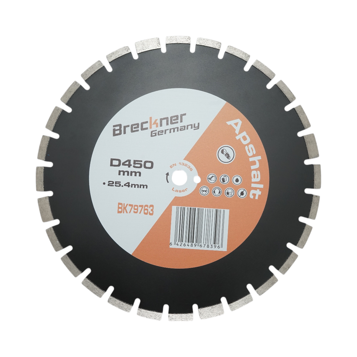 Disco diamantato segmentato 450x25,4 mm, segmento B40 12 mm per asfalto-calcestruzzo, mattoni, massetto Breckner Germany