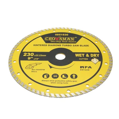 Disco diamantato sinterizzato turbo 230x22,23mm, max. velocità. 6600 giri/min, taglio a umido/a secco per pietra, arenaria, ceramica, marmo Crownman - immagine 3
