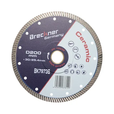 Disco diamantato turbo 200x30/25,4 mm, segmento 10 mm per piastrelle, maiolica, ceramica dura, marmo, granito Breckner Germany