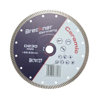 Disco diamantato turbo 230x22,23 mm, segmento 10 mm per piastrelle, maiolica, ceramica dura, marmo, granito Breckner Germany