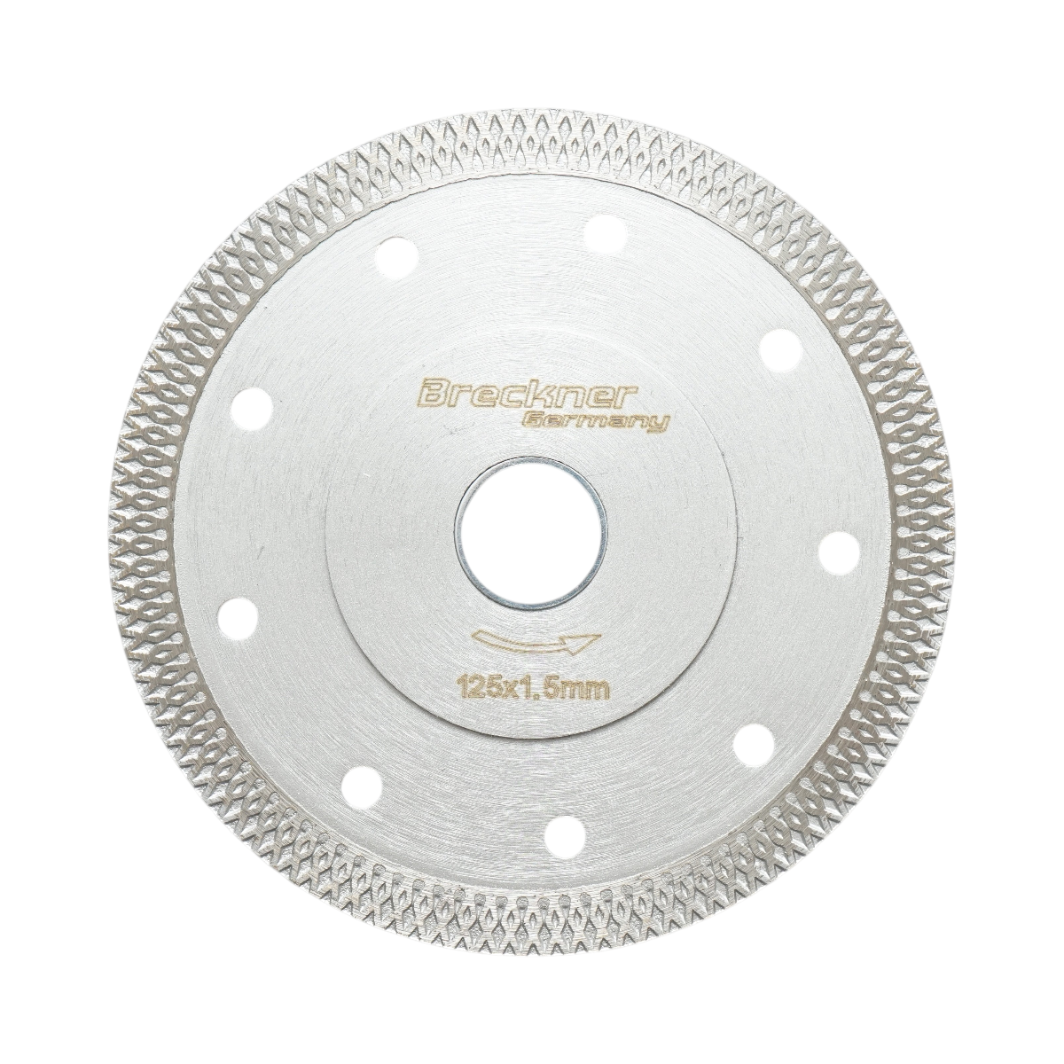 Disco diamantato turbo continuo 125 × 1,5 × 22,23 mm, taglio a umido/secco per ceramica dura, gres porcellanato, piastrelle. Breckner Germany