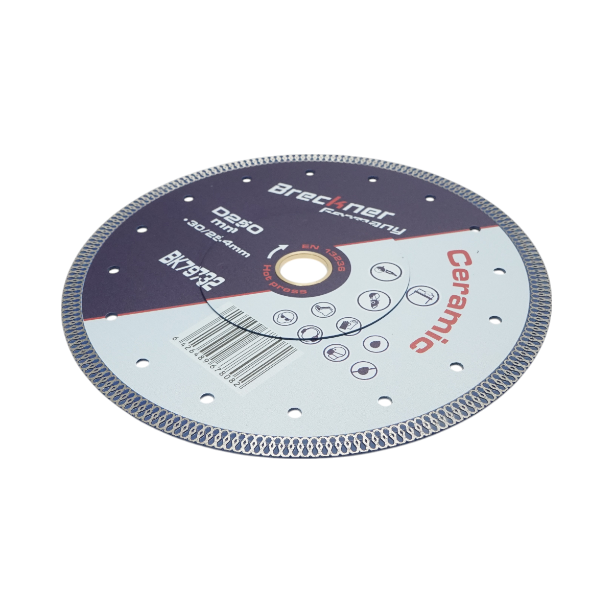 Disco diamantato turbo continuo 250x30/25,4 mm, segmento 10 mm per piastrelle, maiolica, ceramica dura Breckner Germany - immagine 3