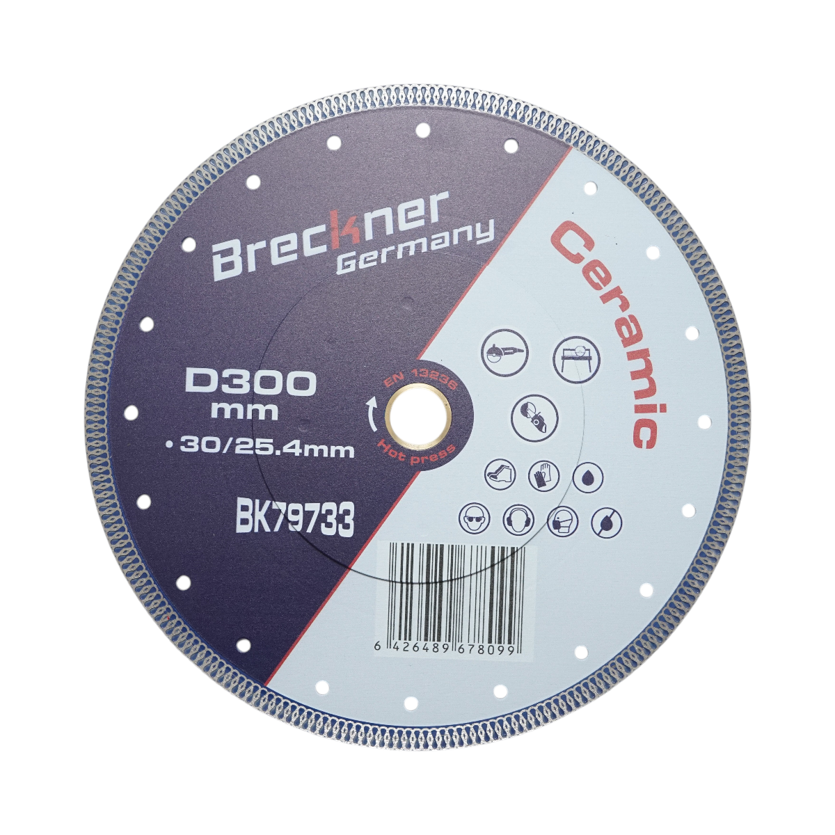Disco diamantato turbo continuo 300x30/25,4 mm, segmento 10 mm per piastrelle, maiolica, ceramica dura Breckner Germany