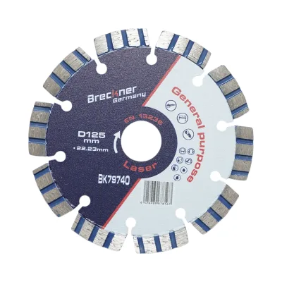 Disco diamantato turbo segmentato 125x22,23 mm, segmento 10 mm per cemento armato, pietra dura, autobloccanti Breckner Germany