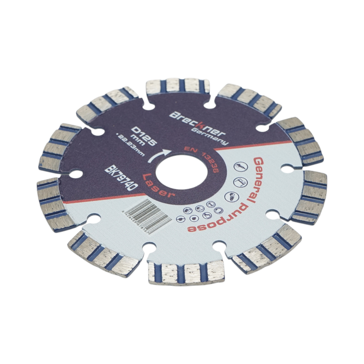Disco diamantato turbo segmentato 125x22,23 mm, segmento 10 mm per cemento armato, pietra dura, autobloccanti Breckner Germany - immagine 3