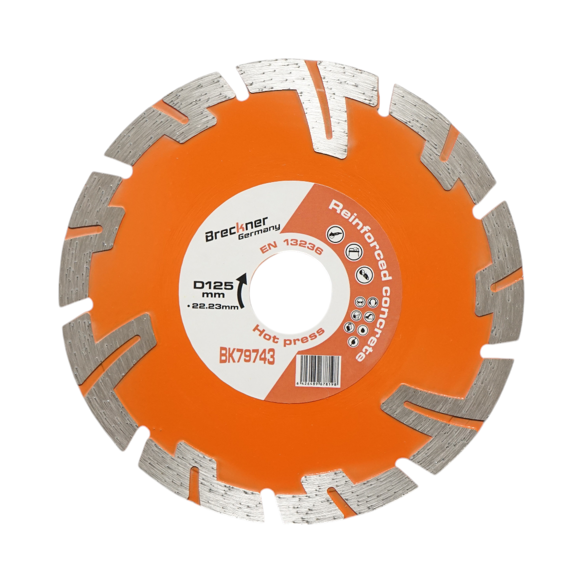 Disco diamantato turbo segmentato 125x22,23 mm, segmento 8 mm per BCA, mattoni, massetto, cemento armato Breckner Germany
