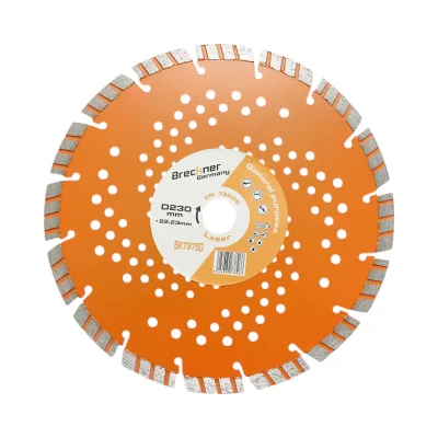Disco diamantato turbo segmentato 230x22,23 mm, segmento 10 mm per cemento armato, pavimentazioni, archi, pietra dura Breckner Germany
