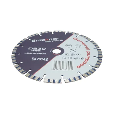 Disco diamantato turbo segmentato 230x22,23 mm, segmento 10 mm per cemento armato, pietra dura, autobloccanti Breckner Germany - immagine 3