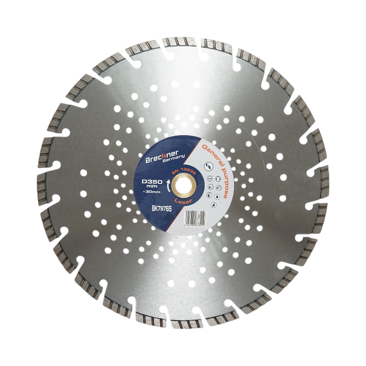 Disco diamantato turbo segmentato 350x30mm, segmento 10mm per cemento armato, pavimentazioni, archi, pietra dura Breckner Germany