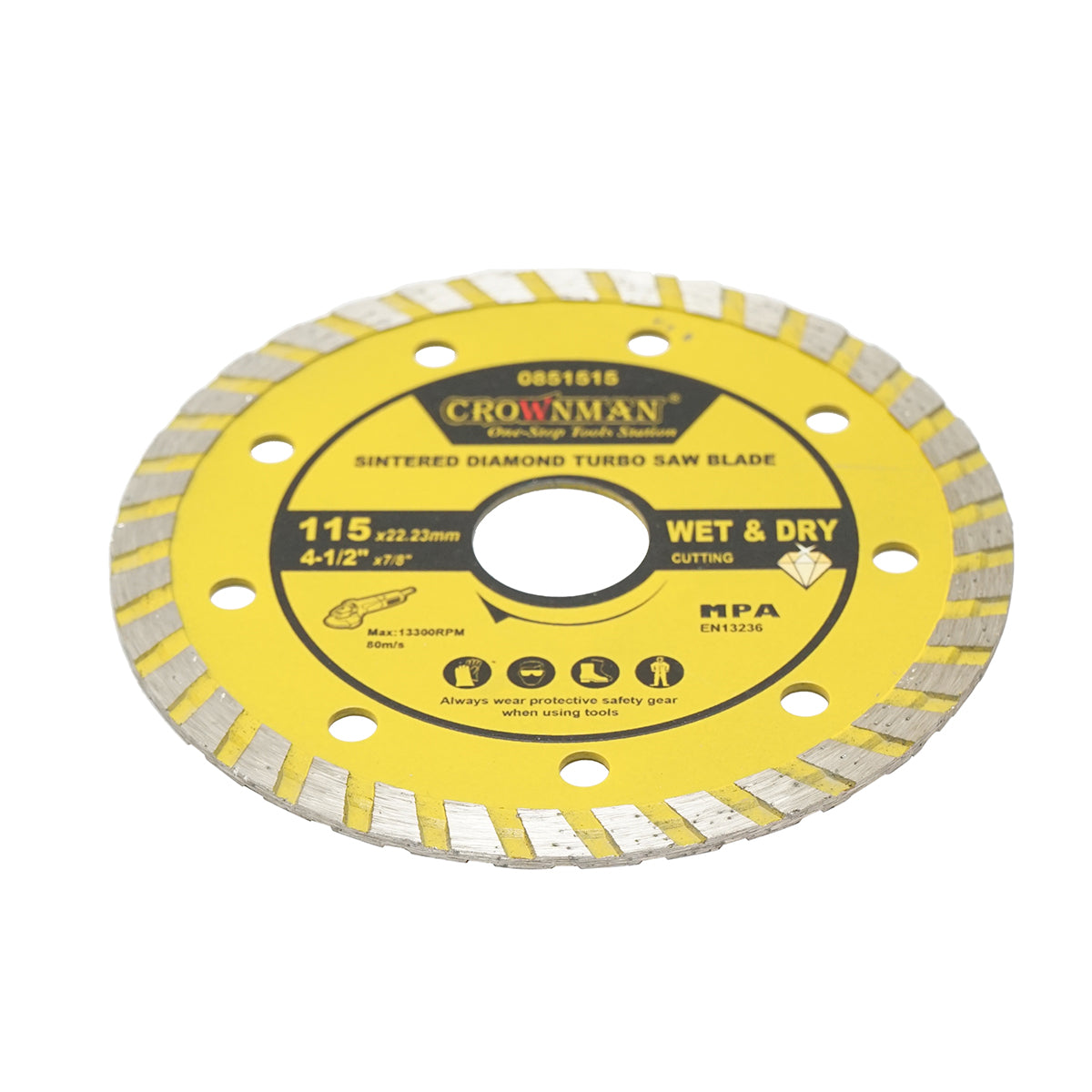 Disco diamantato turbo sinterizzato 115x22.23 mm, velocità massima 13.300 giri/min, taglio a umido/asciutto per pietra, gres, ceramica e marmo, Crownman - immagine 3
