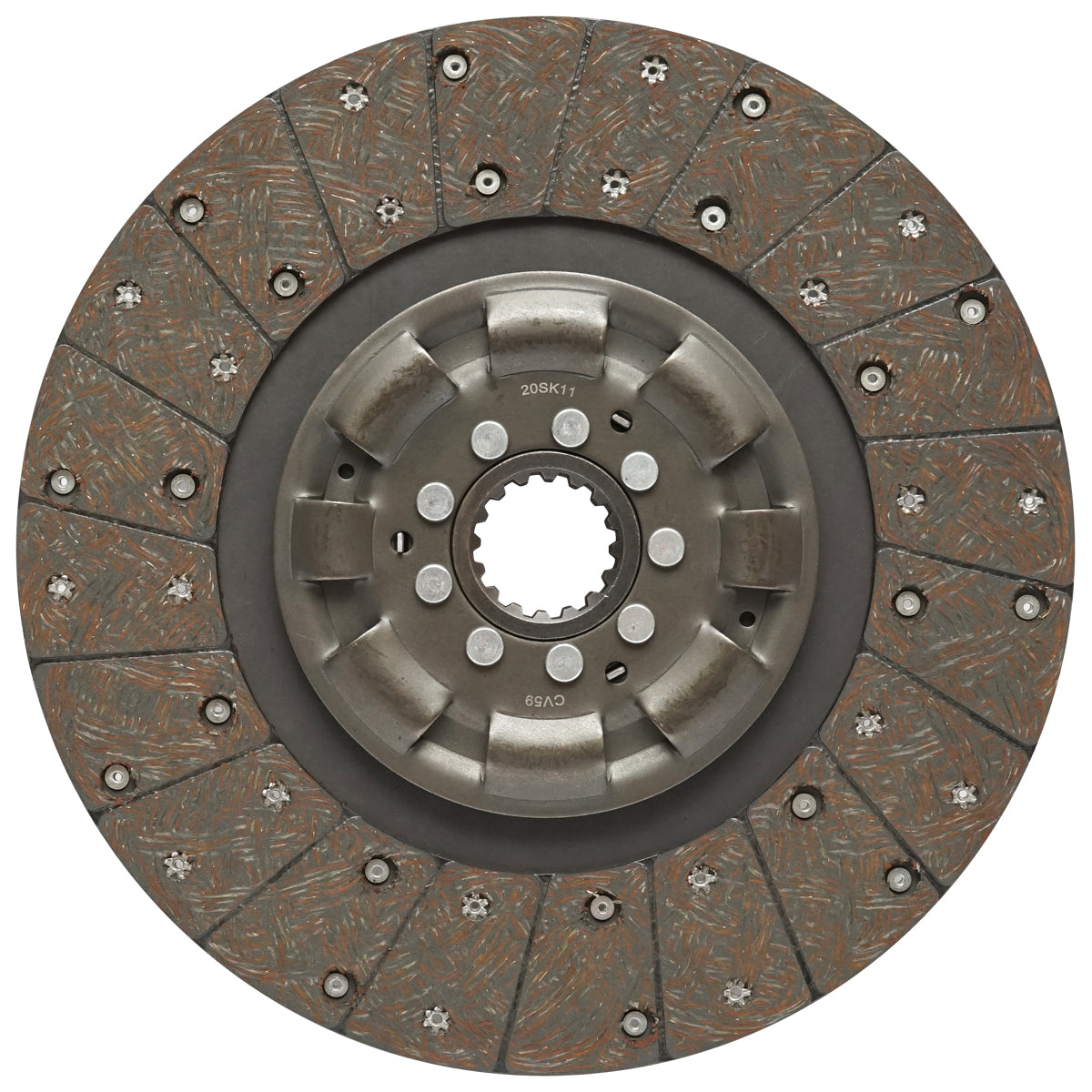 Disco frizione con ferodo e molla 16 scanalature per trattore forestale con motore Perkins