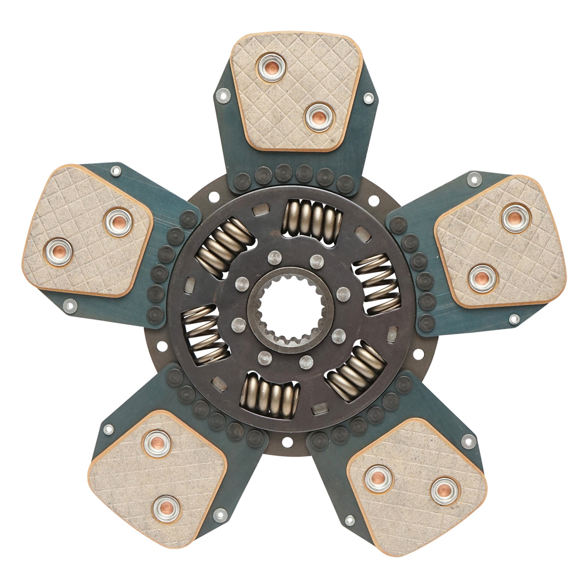 Disco frizione con ferodo e molla 18 scanalature per trattore forestale con motore Perkins