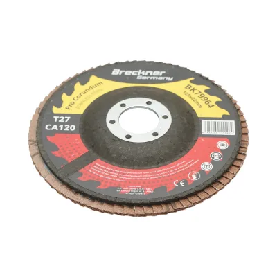 Disco lamellare abrasivo al corindone T27 CA120, 125x22mm per la levigatura/lucidatura di acciaio inossidabile e metallo Breckner Germany - immagine 3