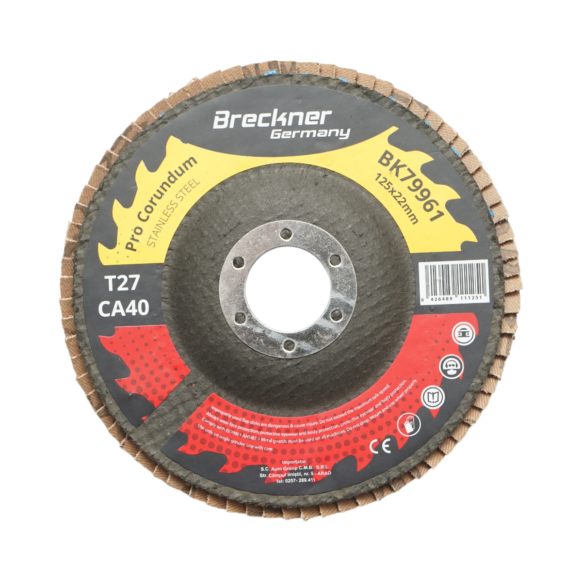 Disco lamellare abrasivo al corindone T27 CA40, 125x22mm per levigatura/lucidatura di acciaio inossidabile e metallo Breckner Germany