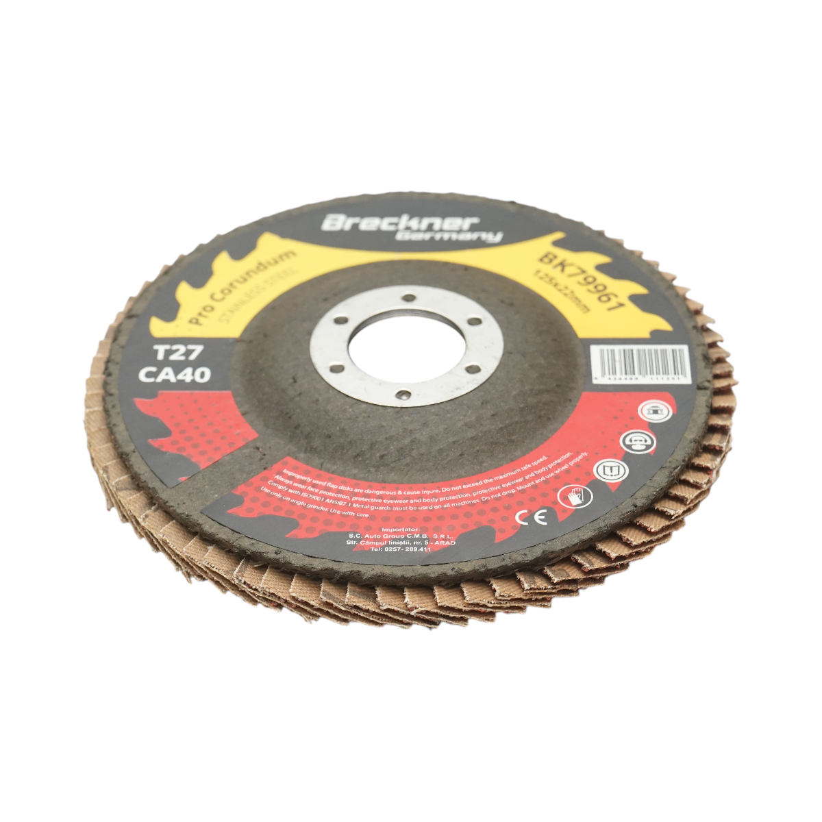 Disco lamellare abrasivo al corindone T27 CA40, 125x22mm per levigatura/lucidatura di acciaio inossidabile e metallo Breckner Germany - immagine 3