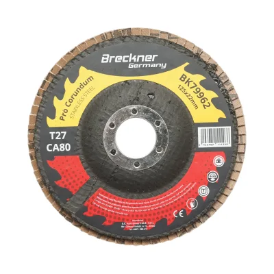 Disco lamellare abrasivo al corindone T27 CA80, 125x22mm per levigatura/lucidatura di acciaio inossidabile e metallo Breckner Germany