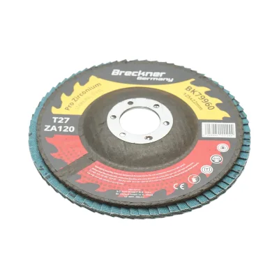 Disco lamellare abrasivo in zirconia T27 ZA120, 125x22mm per levigatura/lucidatura di metalli e acciaio inossidabile Breckner Germany - immagine 3