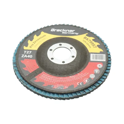 Disco lamellare abrasivo in zirconia T27 ZA40, 125x22mm per levigatura/lucidatura di metalli e acciaio inossidabile Breckner Germany - immagine 3
