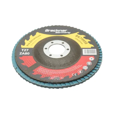 Disco lamellare abrasivo in zirconia T27 ZA80, 125x22mm per levigatura/lucidatura di metalli e acciaio inossidabile Breckner Germany - immagine 3