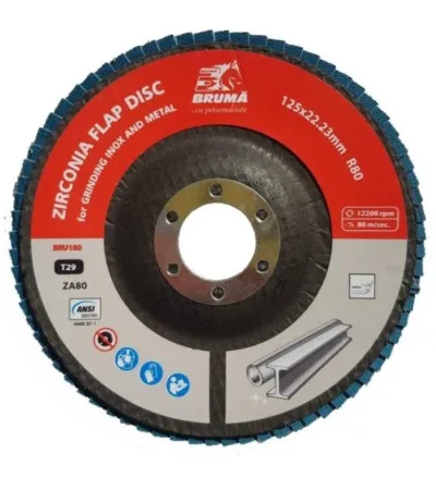 Disco lamellare abrasivo in zirconia T29 R80, 125x22,23mm per levigatura/lucidatura di metalli e acciaio inossidabile
