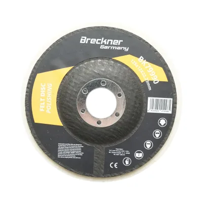 Disco lucidante in feltro 125x12x22,23 mm, per lucidatura e finitura di metalli, acciaio inossidabile e alluminio. Breckner Germany