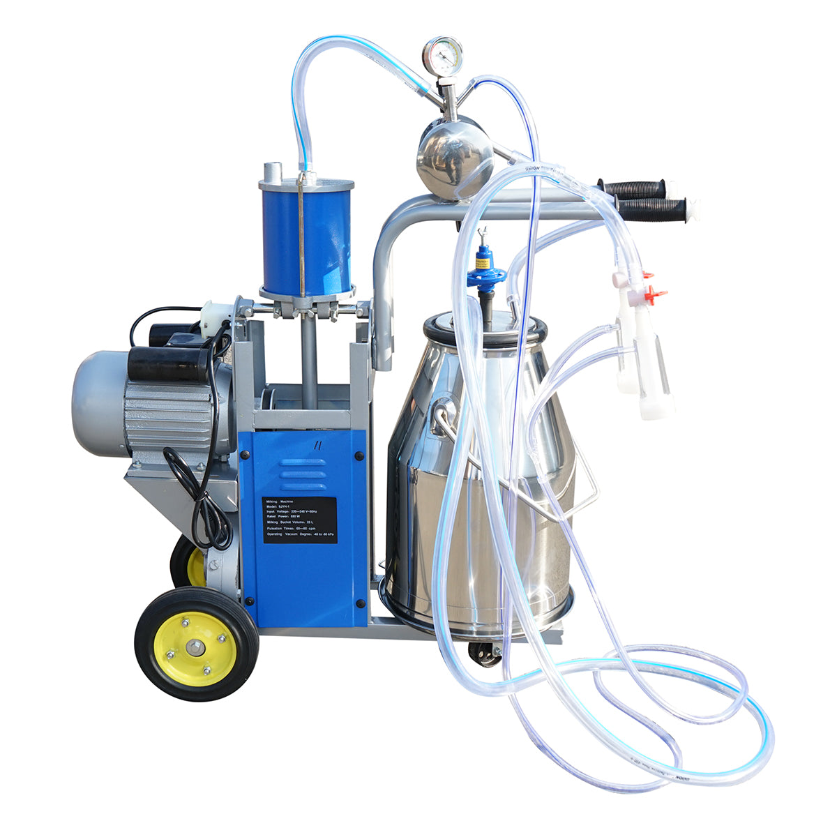 Dispositivo per mungitura di mucche, 1 postazione, 550W, 220V, bidone in acciaio inox da 25L, gruppo di mungitura con 2 manicotti, pressione del vuoto 45-50 kPa, pulsazioni 60-80 cpm. - immagine 4