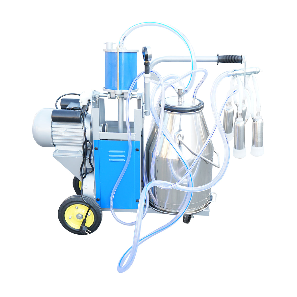 Dispositivo per mungitura di mucche, 1 postazione, 550W, 220V, bidone in acciaio inox da 25L, gruppo di mungitura con 4 manicotti, pressione del vuoto 45-50 kPa, pulsazioni 60-80 cpm - immagine 7