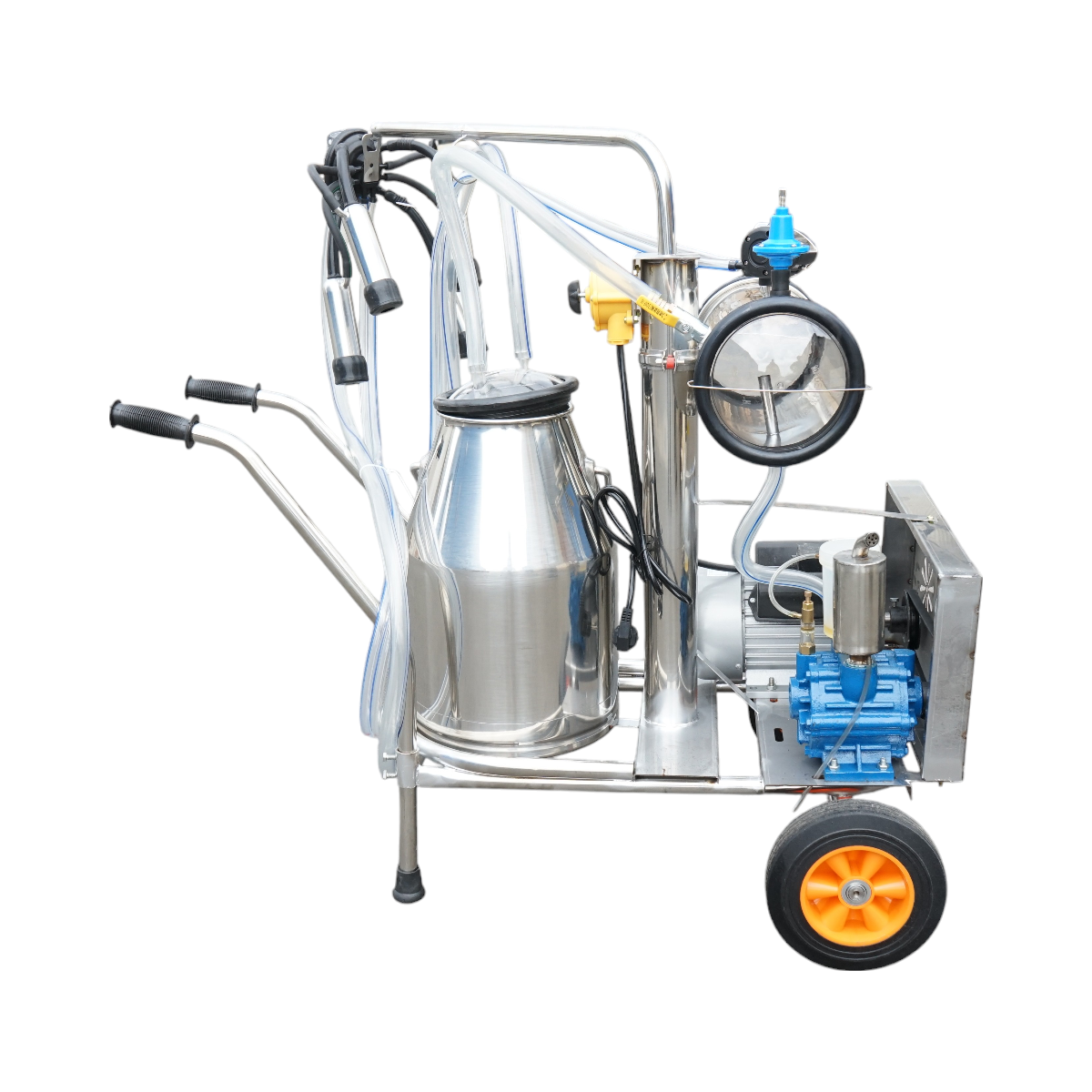 Dispositivo per mungitura di mucche, 1 postazione, 750W, 220V, bidone in acciaio inox da 25L, gruppo di mungitura con 4 manicotti, pressione del vuoto 40-50 kPa, pulsazioni 60-80 cpm. - immagine 3