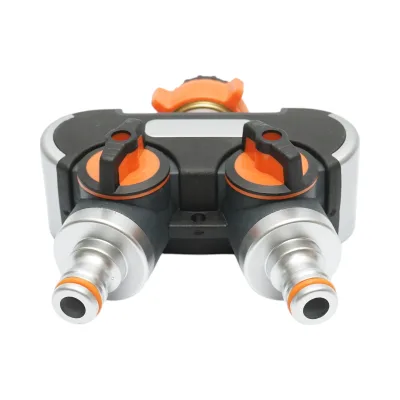 Distributore a 2 vie con rubinetti, connettori 1/2 e adattatore rubinetto 1/2-3/4 per tubo da giardino - immagine 4