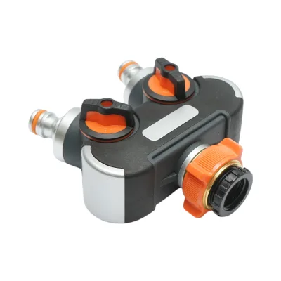 Distributore a 2 vie con rubinetti, connettori 1/2 e adattatore rubinetto 1/2-3/4 per tubo da giardino - immagine 6