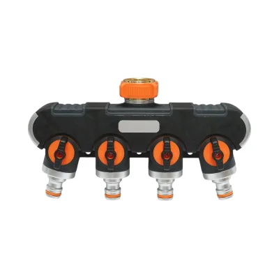 Distributore a 4 vie con rubinetti, connettori 1/2 e adattatore rubinetto 1/2-3/4 per tubo da giardino