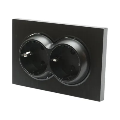 Doppia presa schuko nera da incasso 220V, 16A, ABS 83x150mm - immagine 2