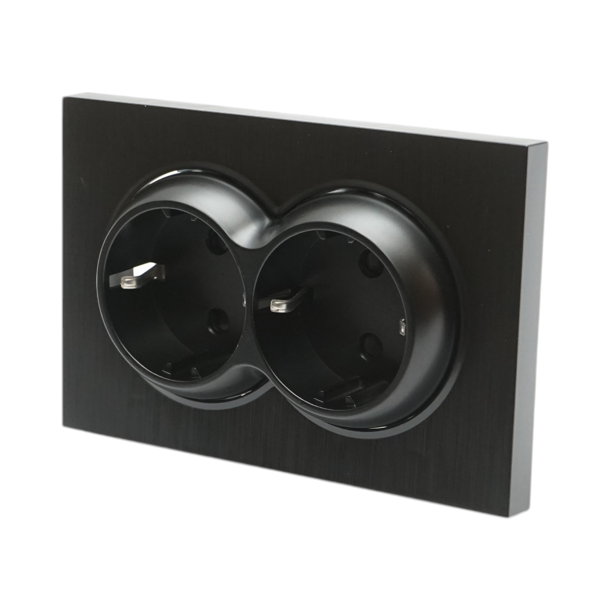 Doppia presa schuko nera da incasso 220V, 16A, ABS 83x150mm - immagine 2