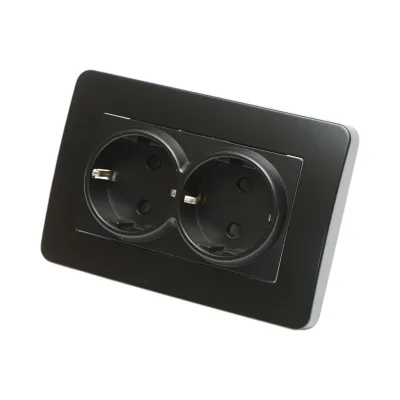 Doppia presa schuko nera da incasso 220V, 16A, PC 83x150mm