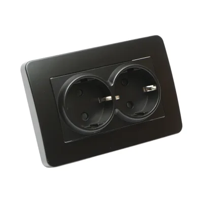 Doppia presa schuko nera da incasso 220V, 16A, PC 83x150mm - immagine 8