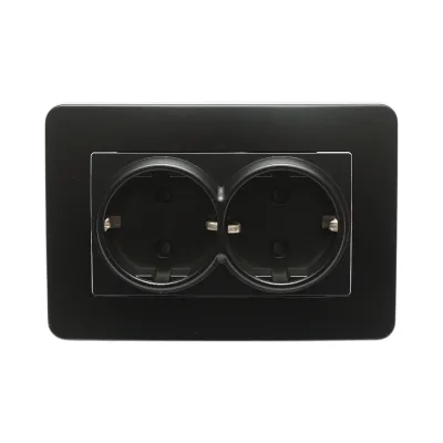 Doppia presa schuko nera da incasso 220V, 16A, PC 83x150mm - immagine 4