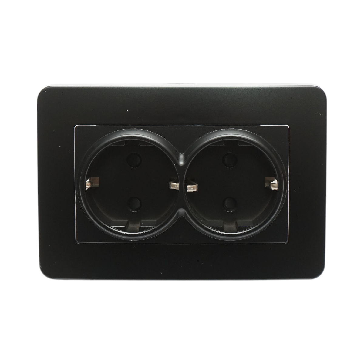 Doppia presa schuko nera da incasso 220V, 16A, PC 83x150mm - immagine 4