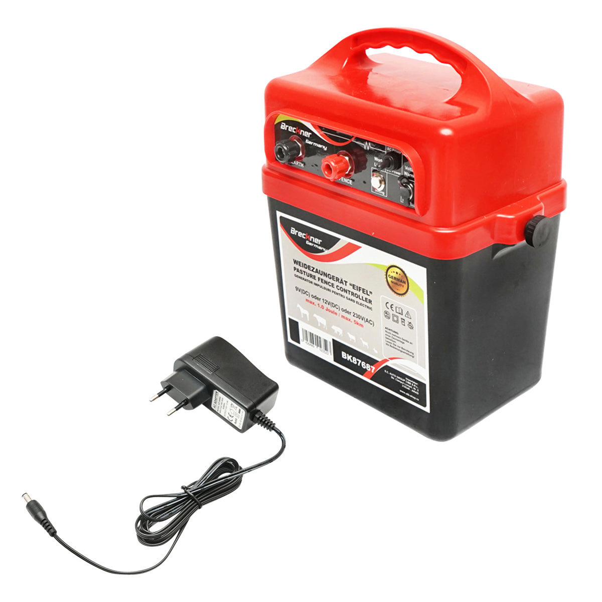 Elettrificatore 9-12V o 220V, 1 Joule, 5 km per recinzione elettrica Breckner Germany