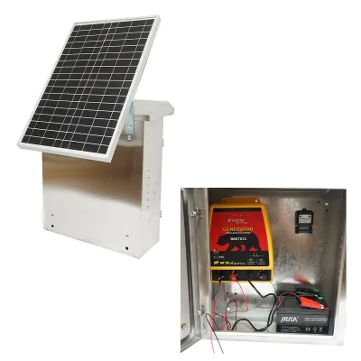 Elettrificatore da 12 Joule, DC12V/220V, con pannello solare da 30W e batteria da 12V 12Ah, contenitore in acciaio inox, per recinto elettrico - immagine 2