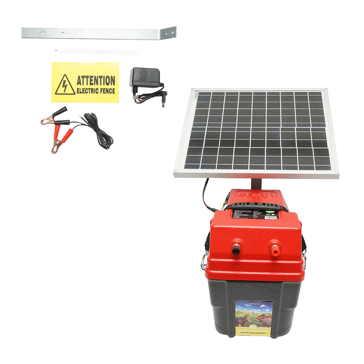 Elettrificatore per recinto elettrico da 6,9 Joule 12-220 V con batteria da 12 V, 14 A e pannello solare da 20 W