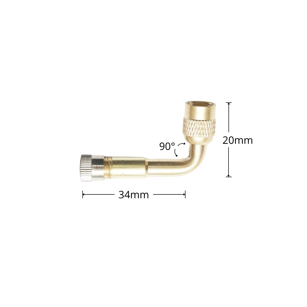 Estensione valvola ruota 90 gradi, lunghezza 34 mm
