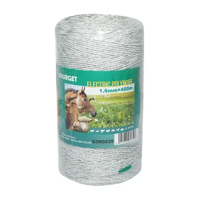 Filo bianco, diametro 1.6 mm, 6x0.16 mm SS, 400 m per recinzione elettrica, resistenza 5.5 Ohm, Bourget
