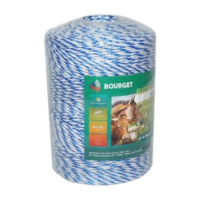 Filo bianco-blu, diametro 3 mm, 3x0.2 mm SS, 500 m per recinzione elettrica, resistenza 7.8 Ohm, Bourget - immagine 2