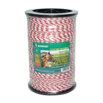 Filo bianco-rosso, diametro 4 mm, 6x0.2 mm SS, 500 m per recinzione elettrica, resistenza 4.5 Ohm, Bourget - immagine 2
