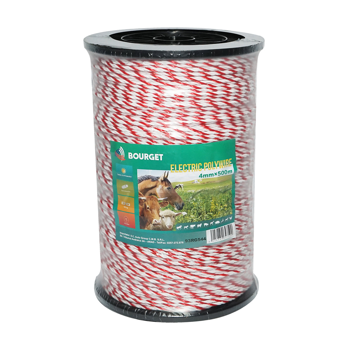 Filo bianco-rosso, diametro 4 mm, 6x0.2 mm SS, 500 m per recinzione elettrica, resistenza 4.5 Ohm, Bourget - immagine 2