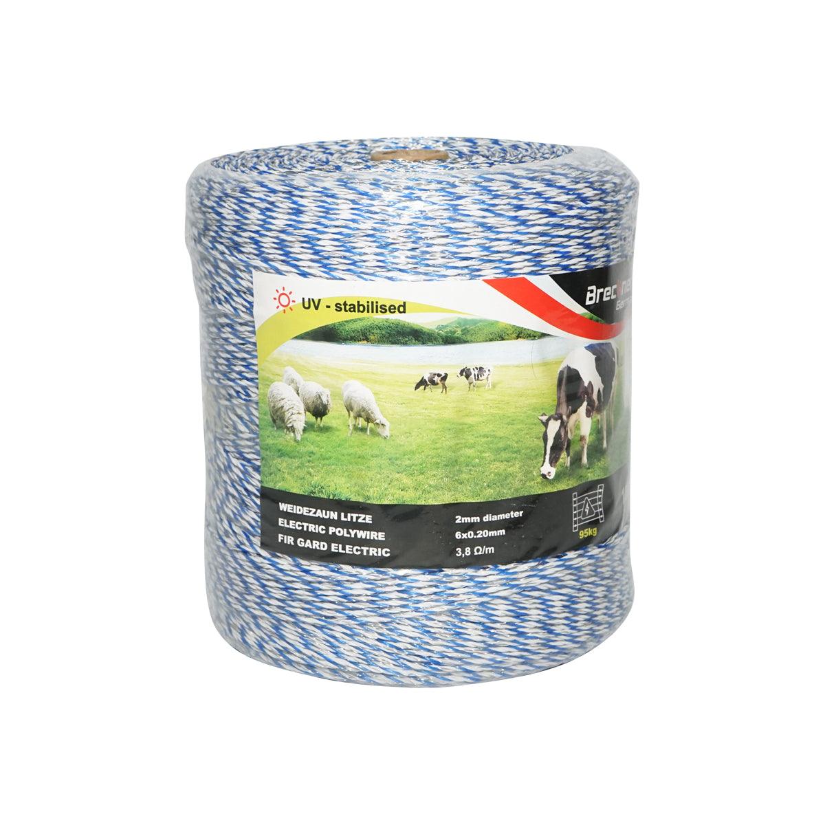 Filo per Recinto Elettrico, Lunghezza 1000 mt, Ø2mm. 6x0.2mm. SS, 3.8 Ohm/m, Colore Bianco/Blu, Recinzioni Elettriche Breckner Germany - immagine 3